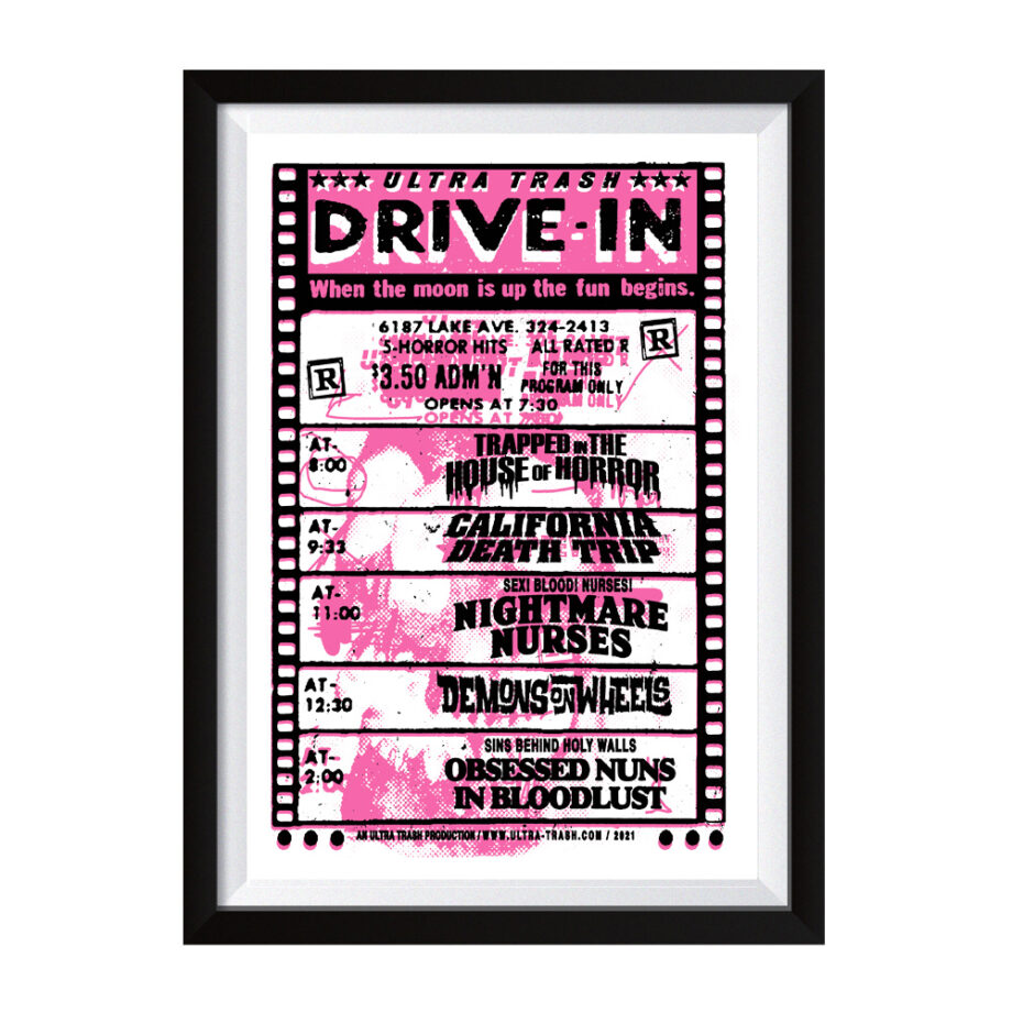 Ultra Trash Drive In Siebdruck Neon pink Poster