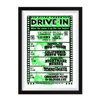 ultra trash drive in siebdruck poster neon grün