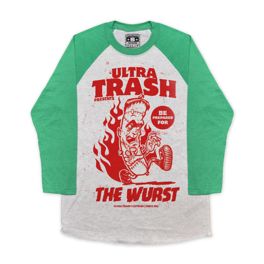 ultra-trash-the-wurst-baseball-tee-green-men