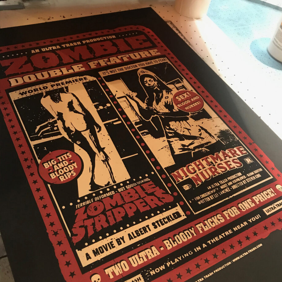 Zombie Double Feature Screenprint Poster Beige Red